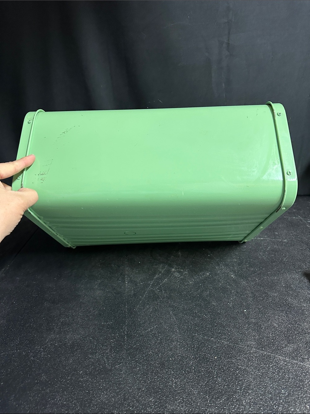Vintage light sea green Bread Box Countertop Storage - enamelware - Picture 8 of 10